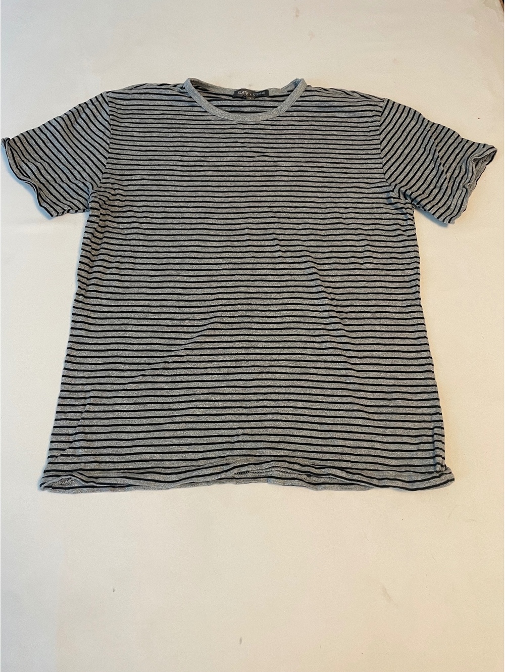 Slate & Stone Gray and Black Striped Cotton T-Shirt Size S